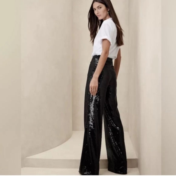 Banana Republic Black Sequin Wide-Leg Pants - Picture 6 of 13
